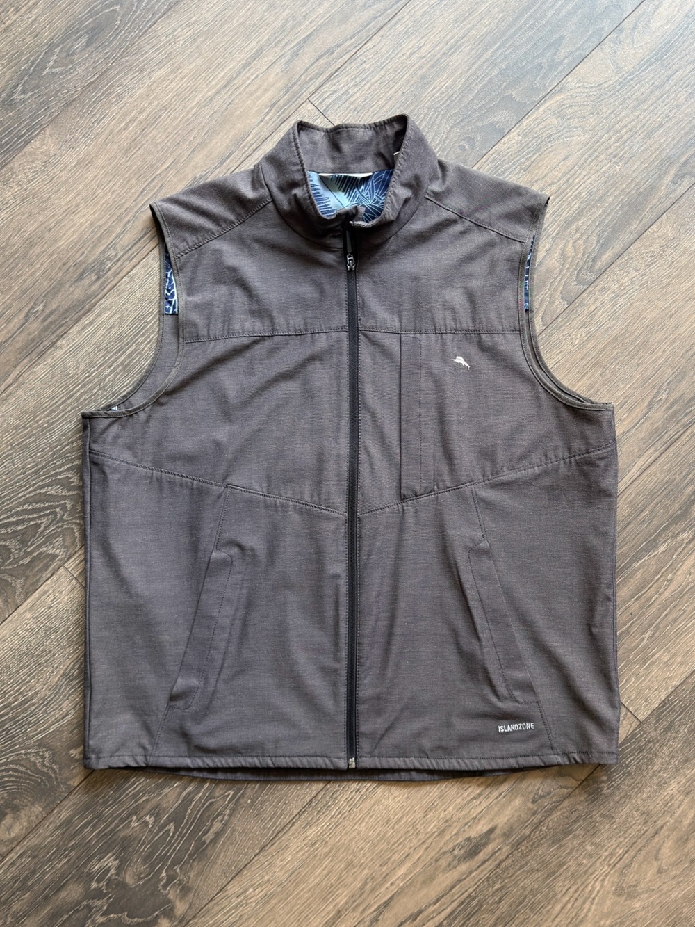 Tommy Bahama Men’s XL IslandZone Full Zip Windbreaker Vest Gray Tropical Lined